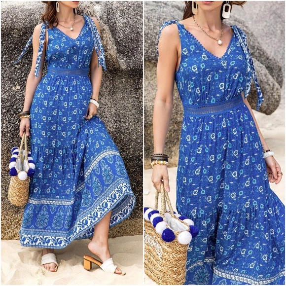 Boho Floral Print Sleeveless maxi Dress - Picture 5 of 5